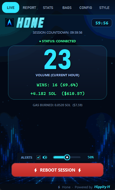 Hone live dashboard tracking Solana trades in real time